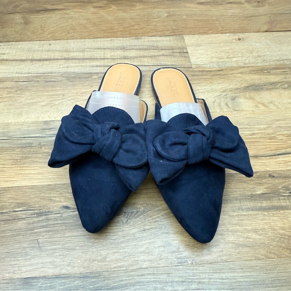 J. Crew size 7 Navy Blue Suede Bow Mules - Picture 3 of 9